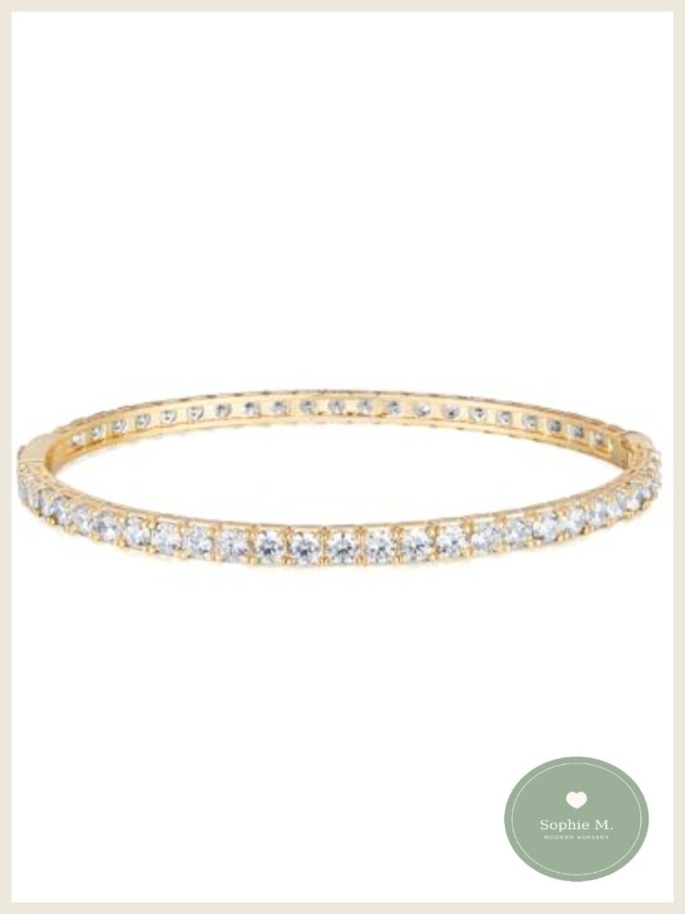 5A Cubic Zirconia Bangle Bracelet, Yellow Gold Plated, Wedding Anniversary